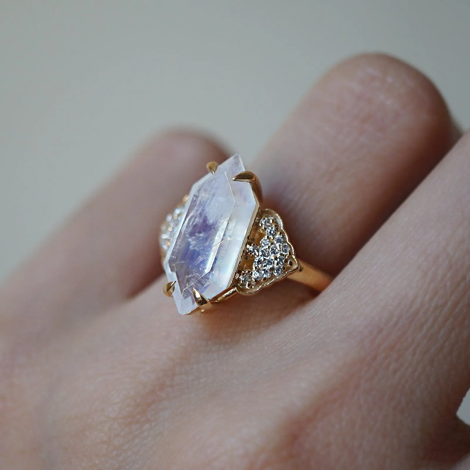 Frozen Moonstone Diamond Ring in 14K and 18K Gold