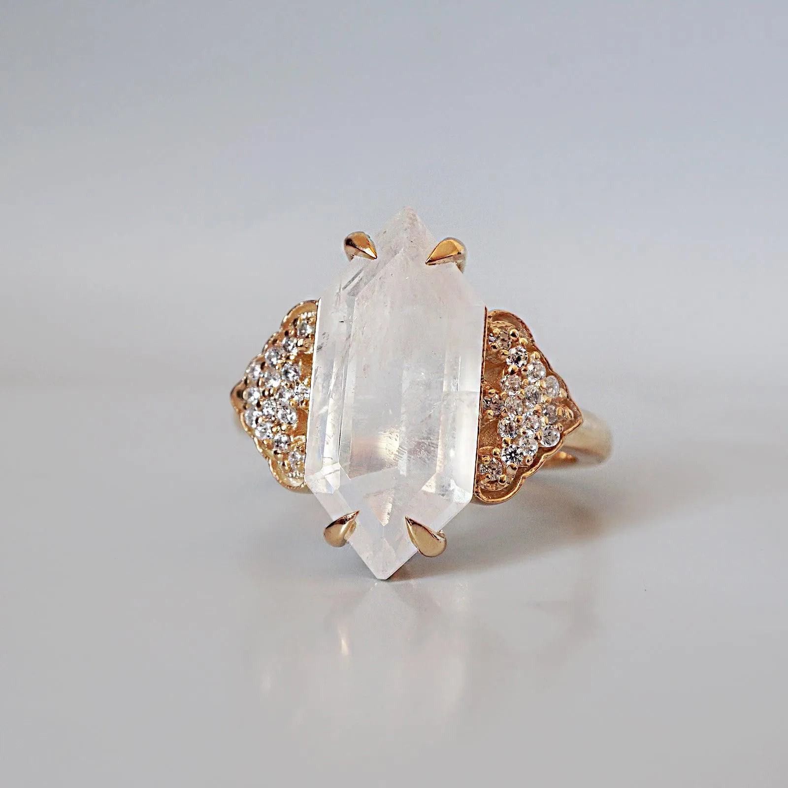 Frozen Moonstone Diamond Ring in 14K and 18K Gold