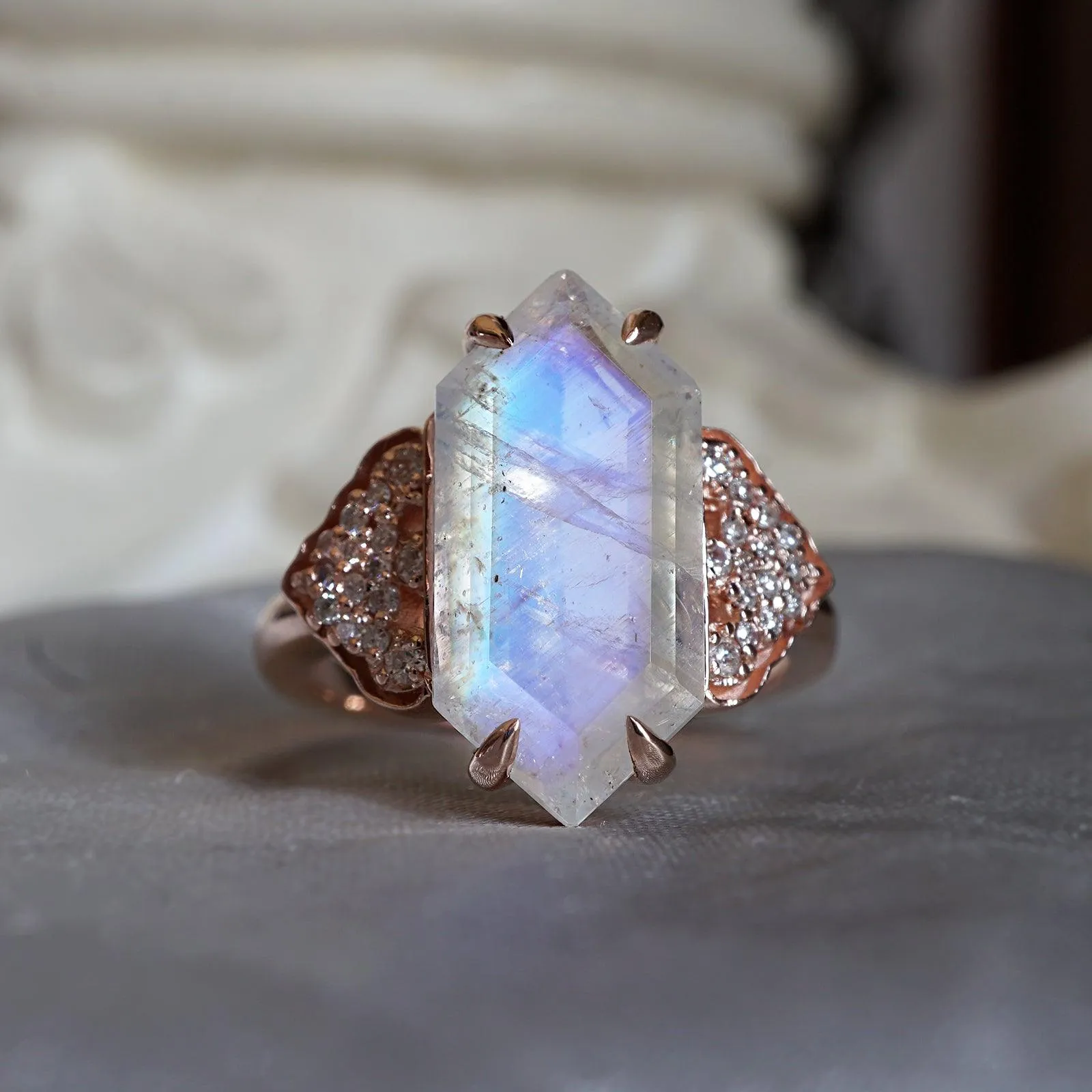 Frozen Moonstone Diamond Ring in 14K and 18K Gold
