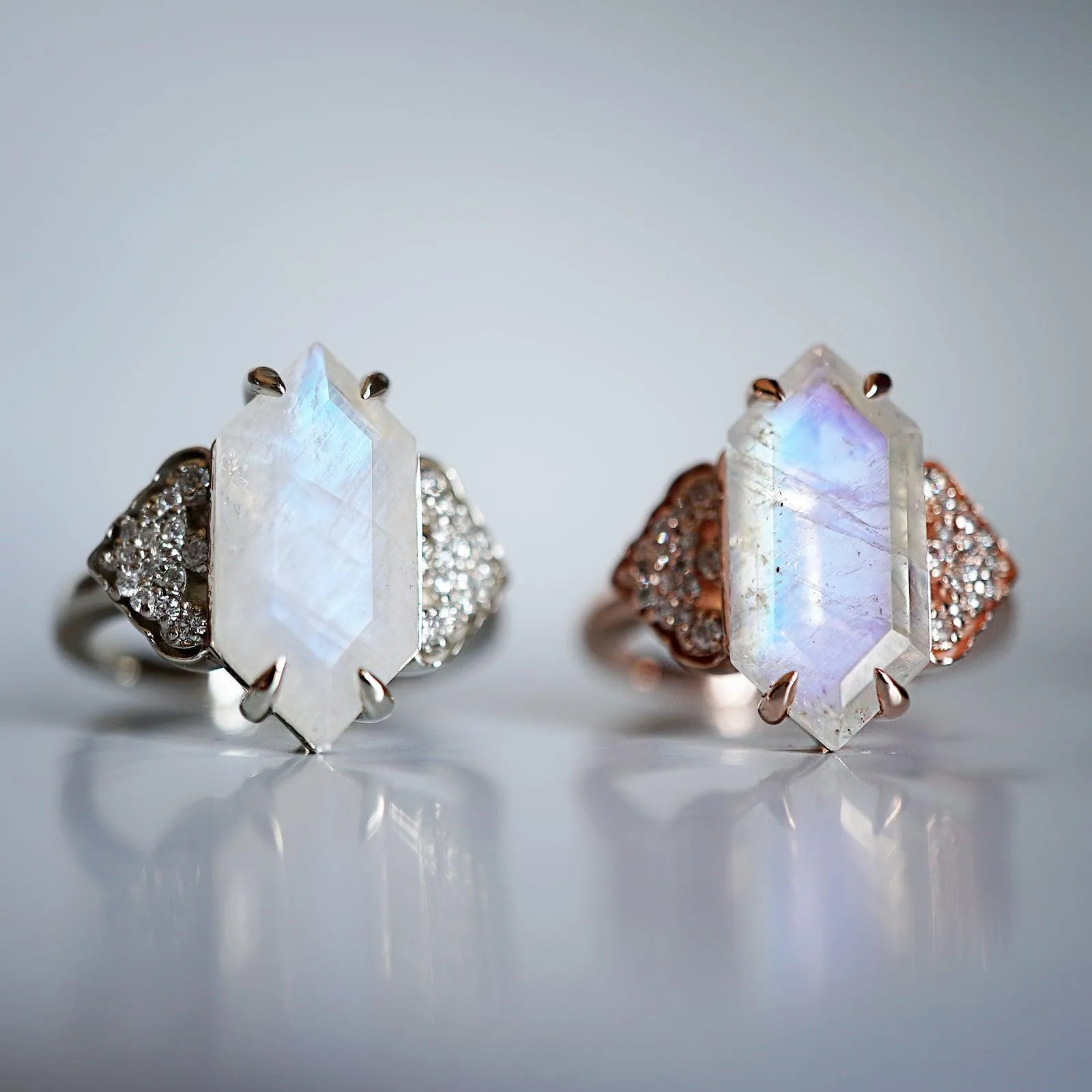 Frozen Moonstone Diamond Ring in 14K and 18K Gold