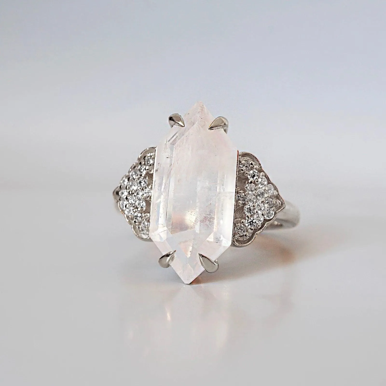 Frozen Moonstone Diamond Ring in 14K and 18K Gold