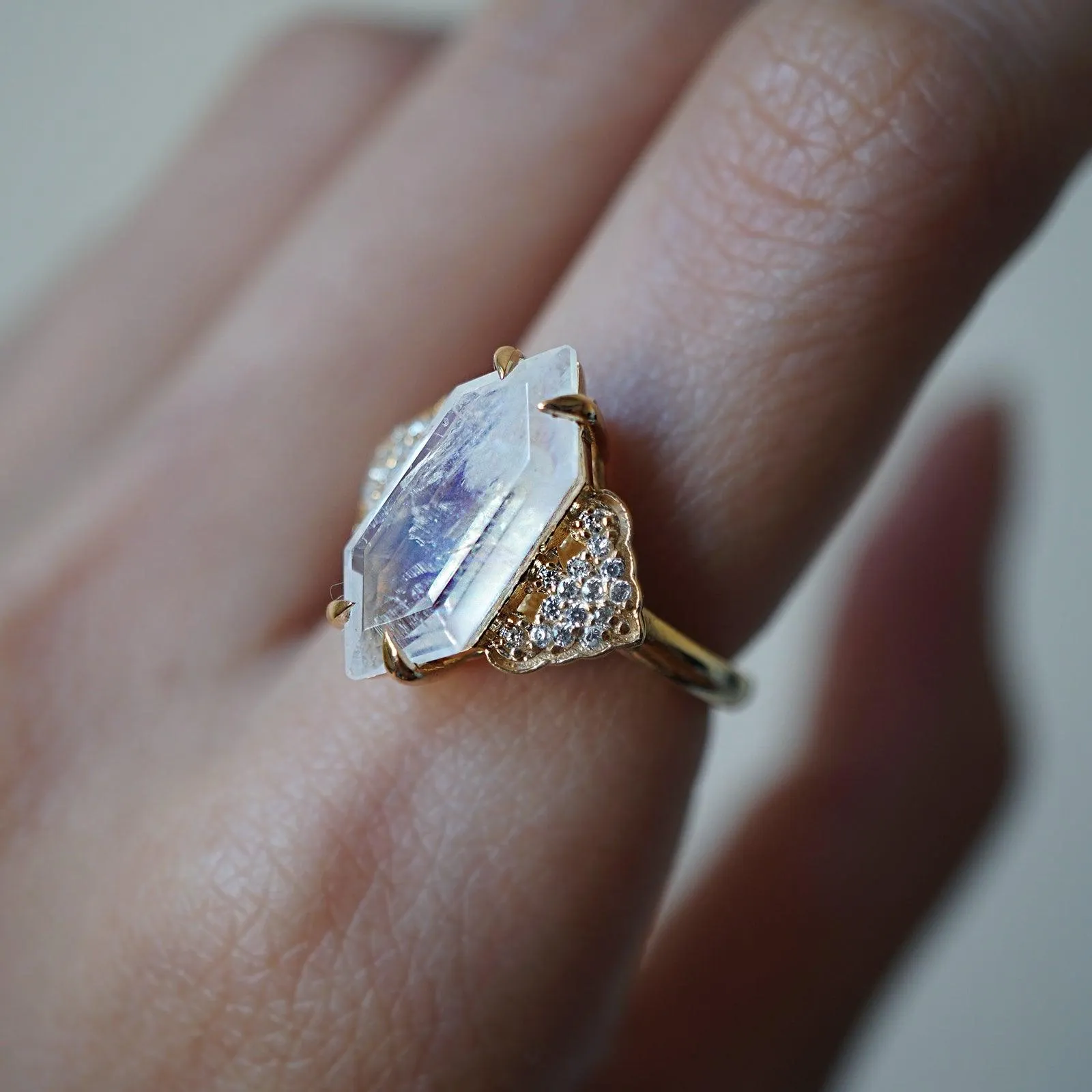 Frozen Moonstone Diamond Ring in 14K and 18K Gold