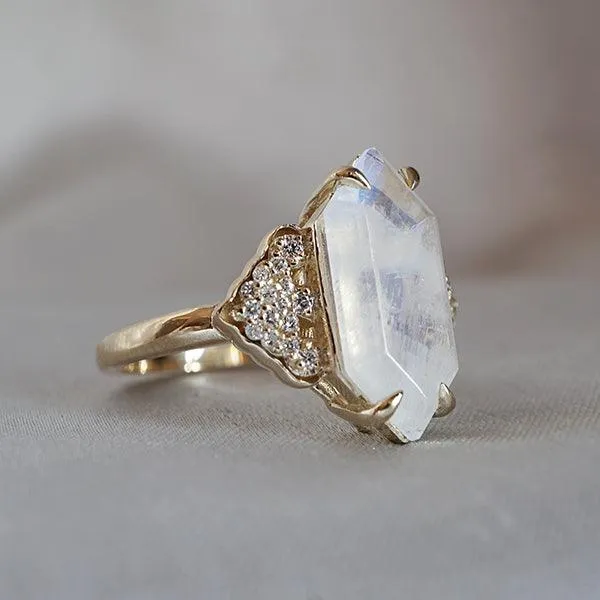 Frozen Moonstone Diamond Ring in 14K and 18K Gold