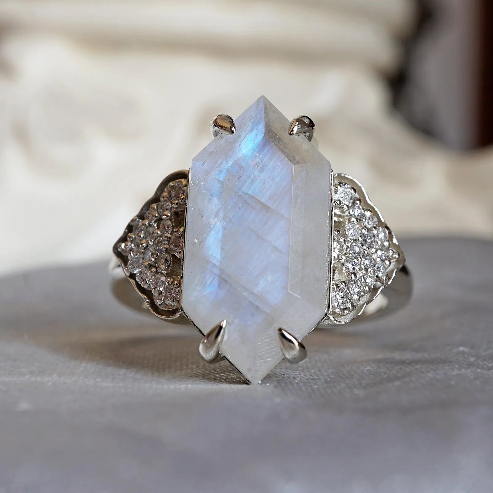 Frozen Moonstone Diamond Ring in 14K and 18K Gold