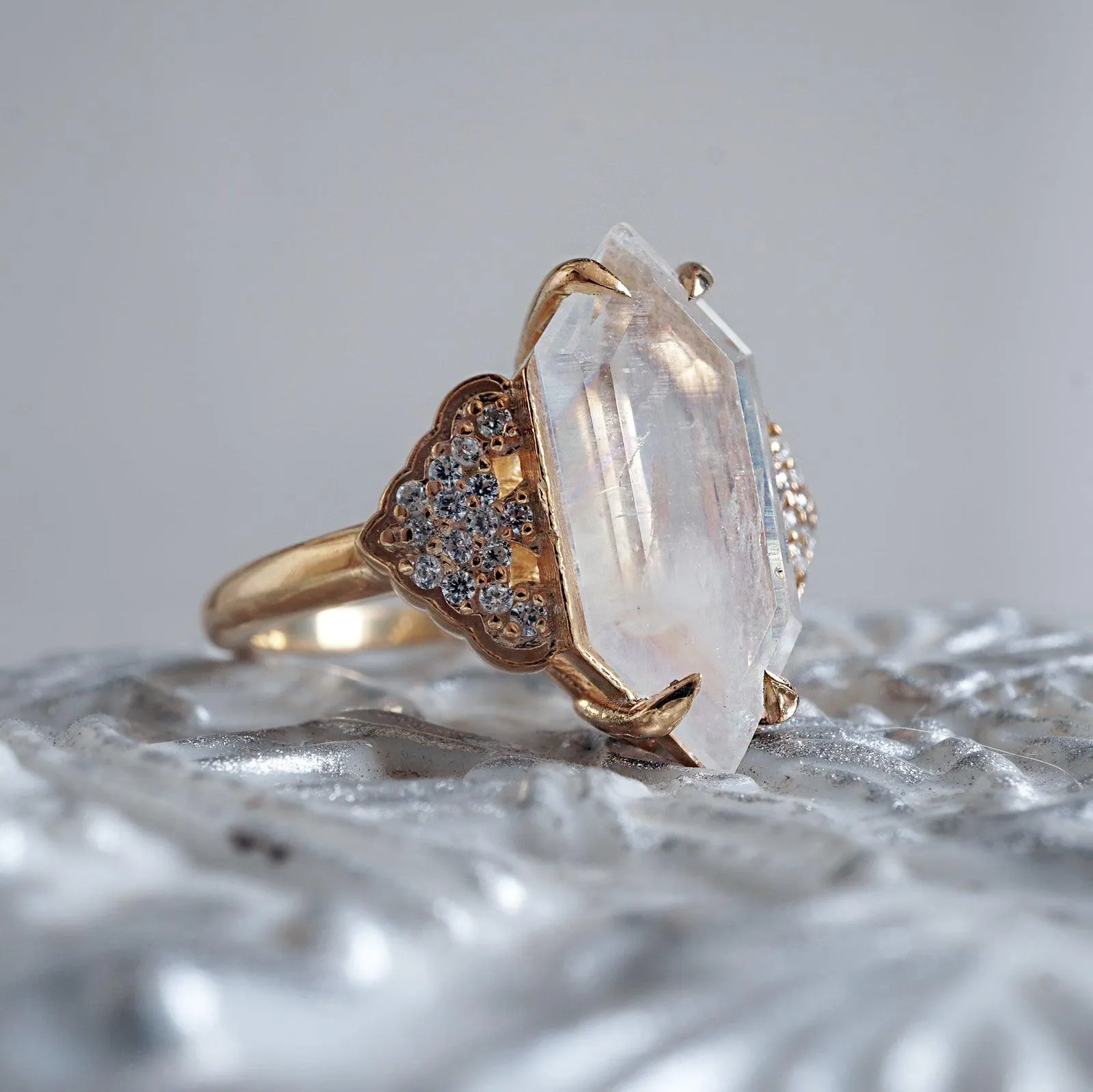 Frozen Moonstone Diamond Ring in 14K and 18K Gold