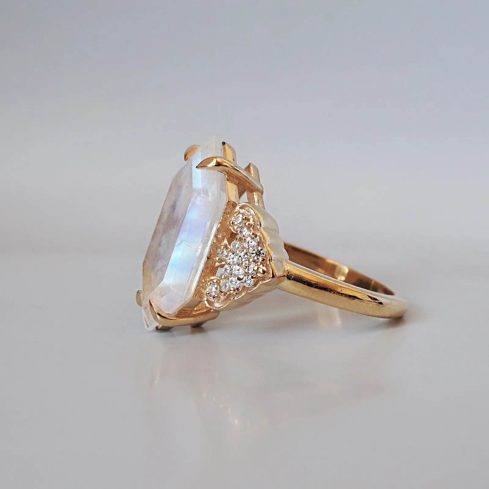 Frozen Moonstone Diamond Ring in 14K and 18K Gold