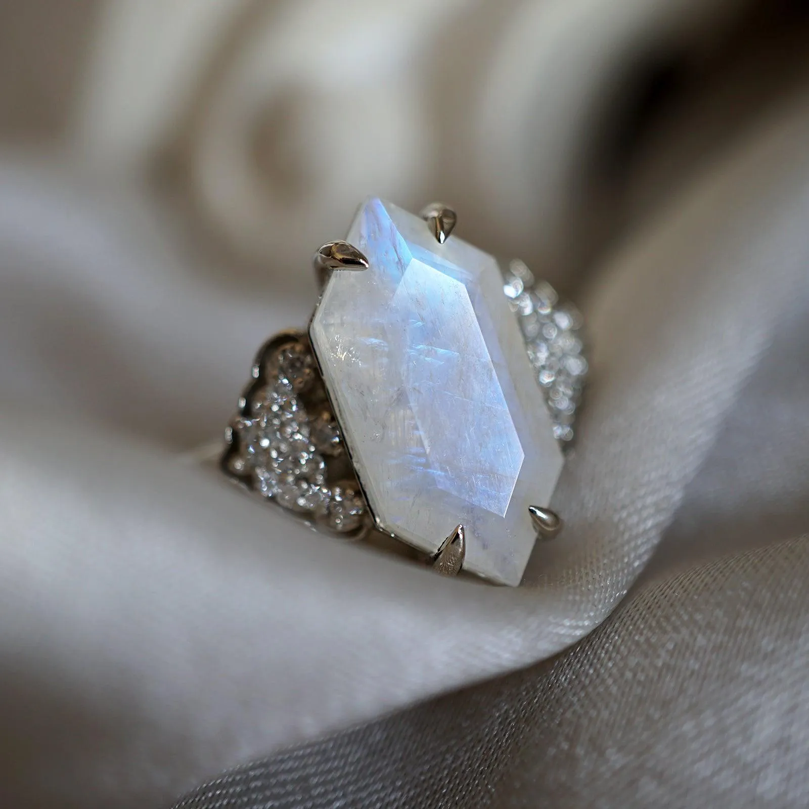 Frozen Moonstone Diamond Ring in 14K and 18K Gold