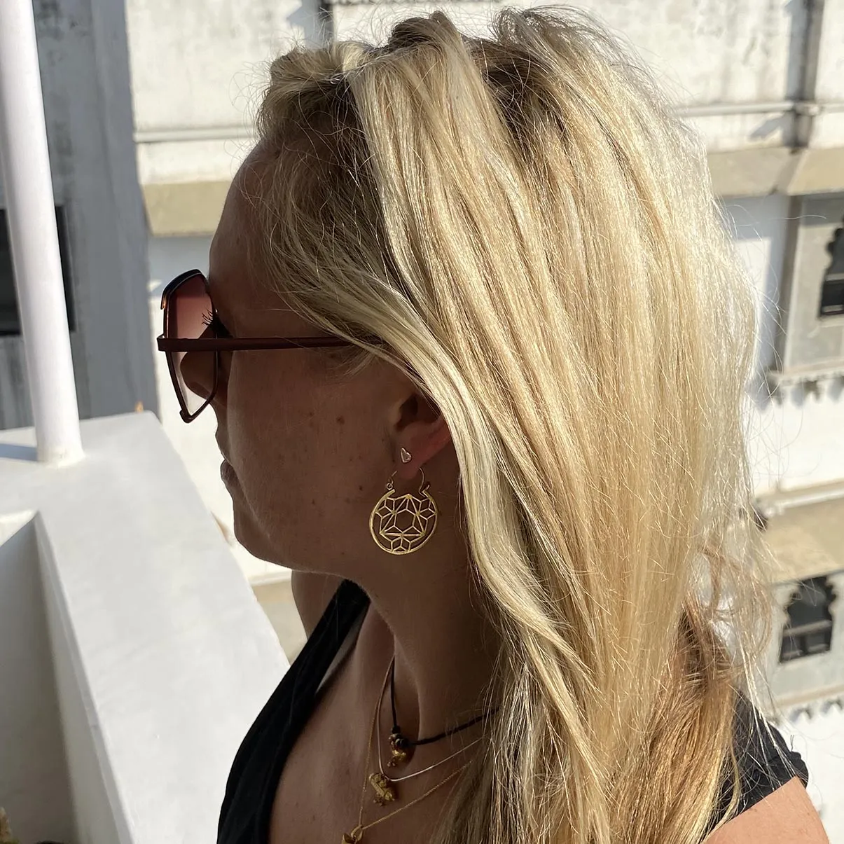 Geo Round Gold Earrings