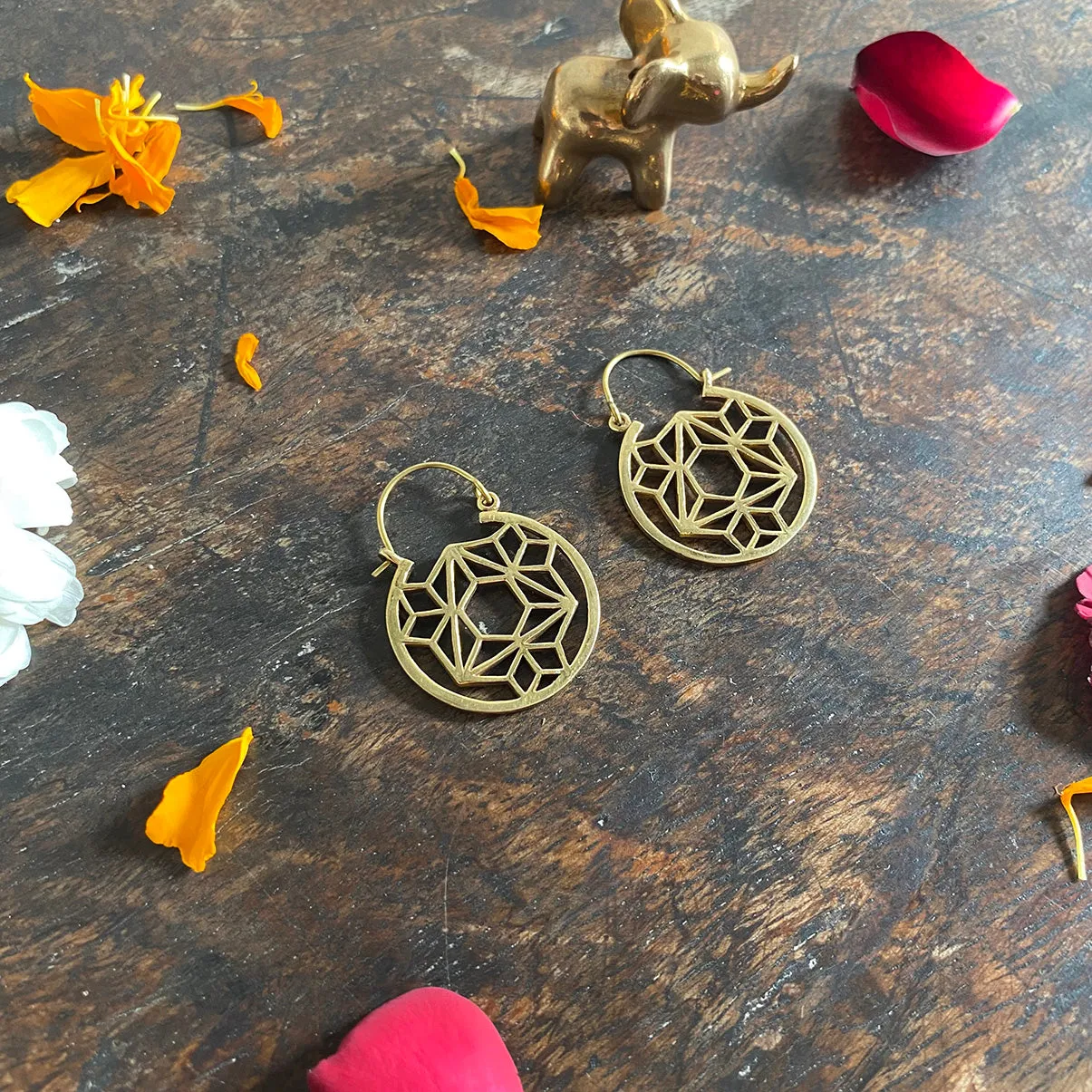 Geo Round Gold Earrings