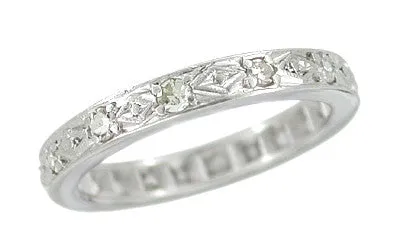 Geometric Mid Century Diamond Antique Wedding Band in Platinum - Size 4 1/2