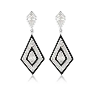 GEORGINI REFLECTION ART DECO EARRINGS SILVER & BLACK ENAMEL