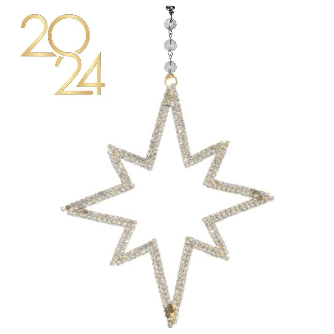 GOLD JEWELED STAR (Set/1) OR (Set/3) MAGNETIC CHANDELIER ORNAMENT