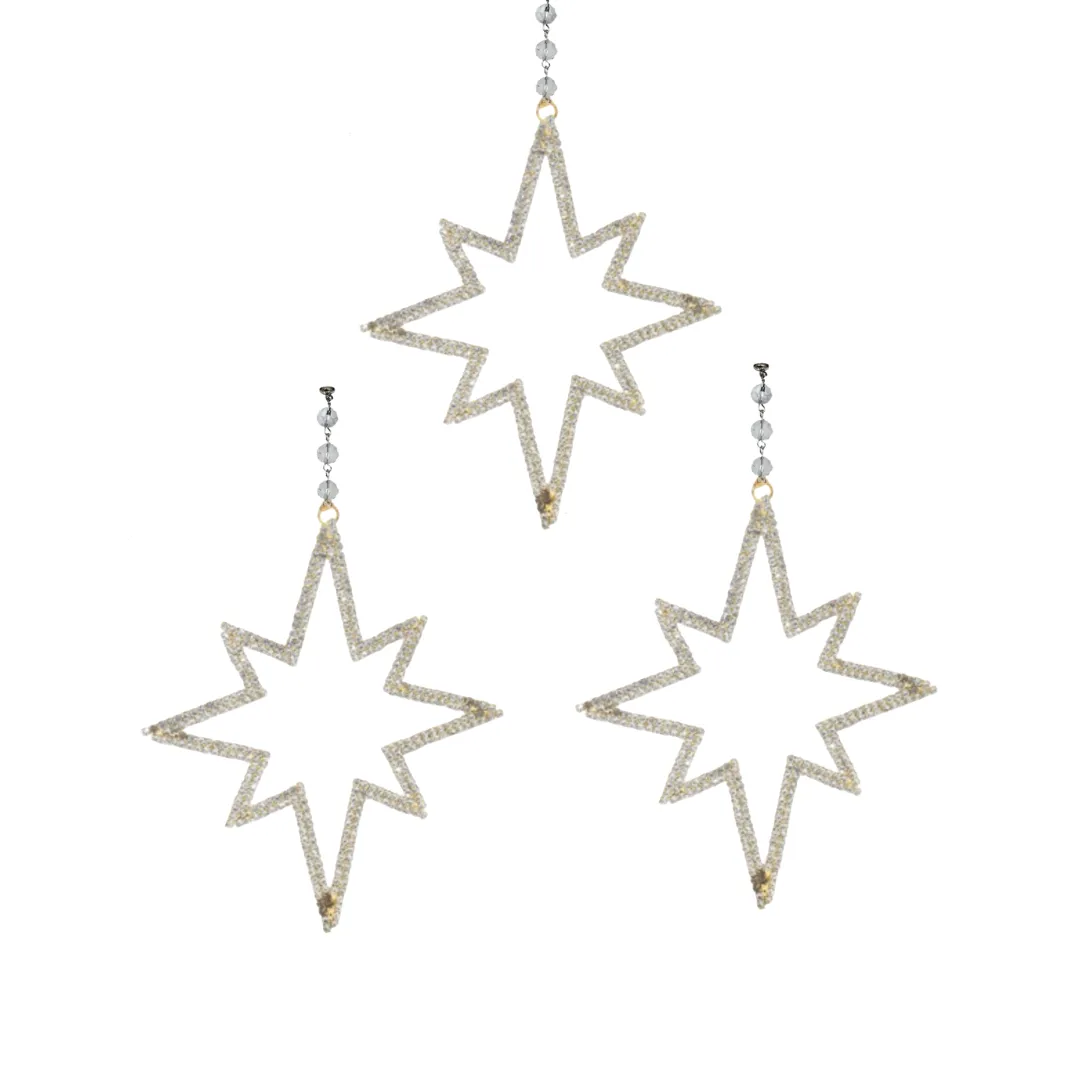 GOLD JEWELED STAR (Set/1) OR (Set/3) MAGNETIC CHANDELIER ORNAMENT