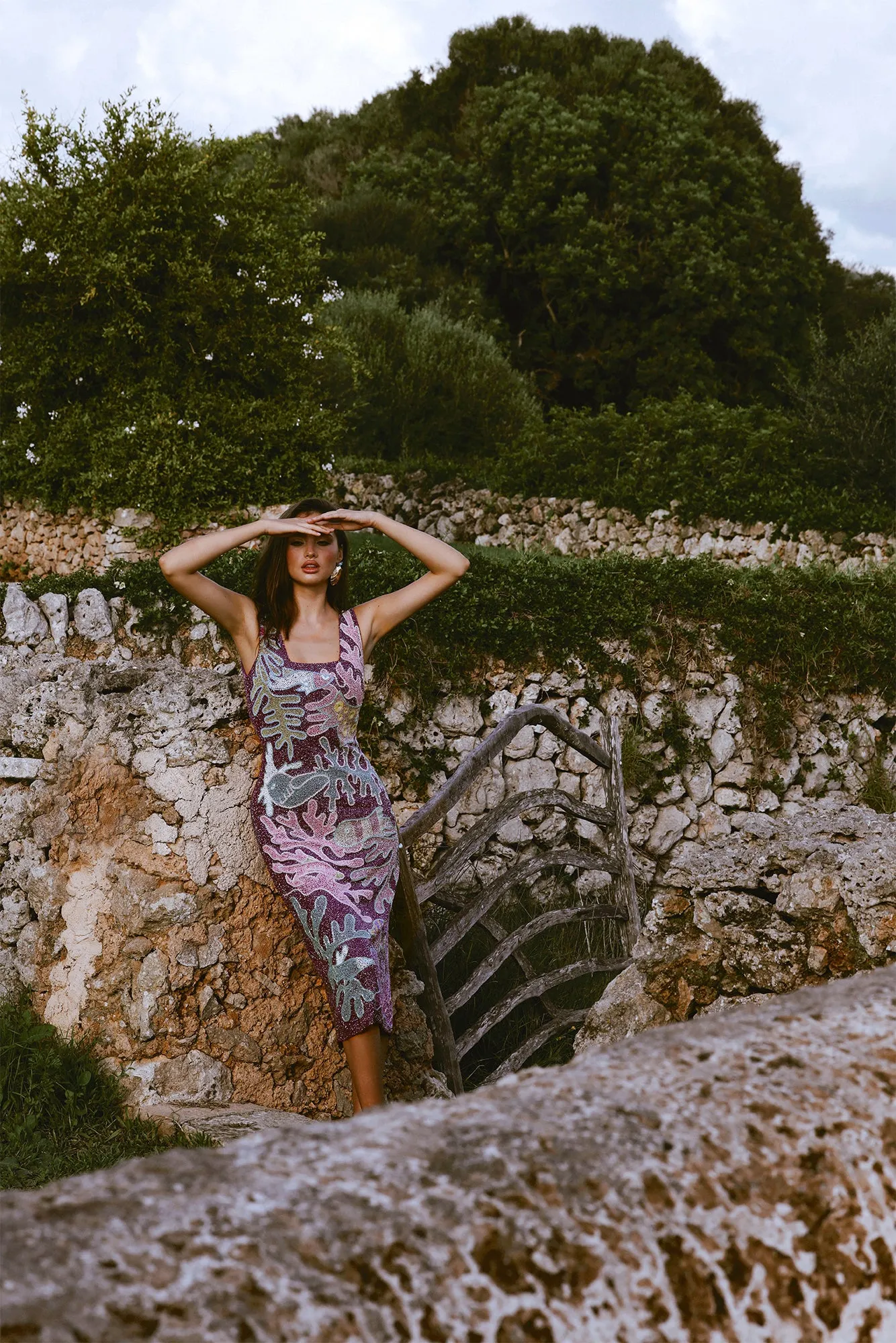 Grace Hand Beaded Dress Purple