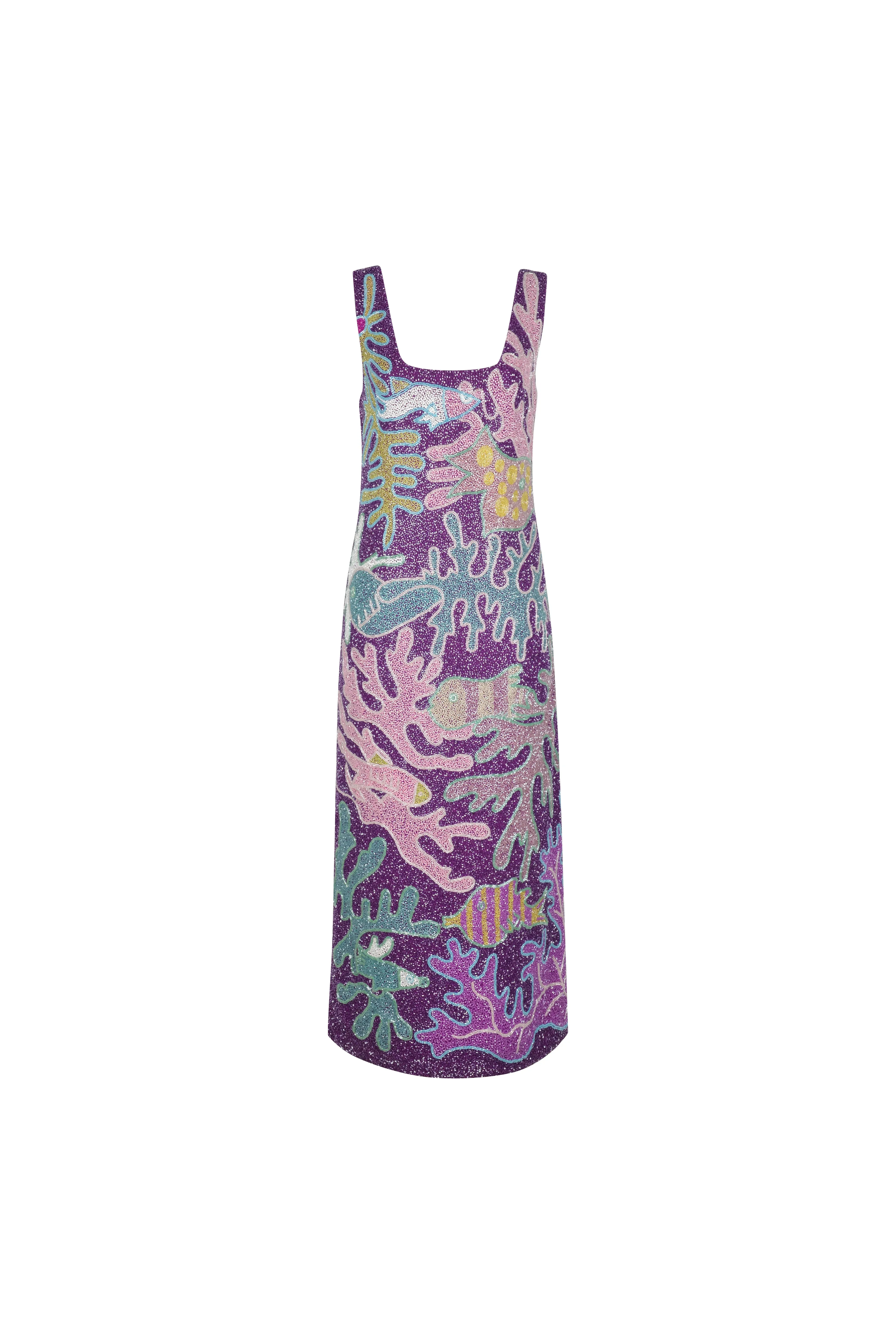 Grace Hand Beaded Dress Purple