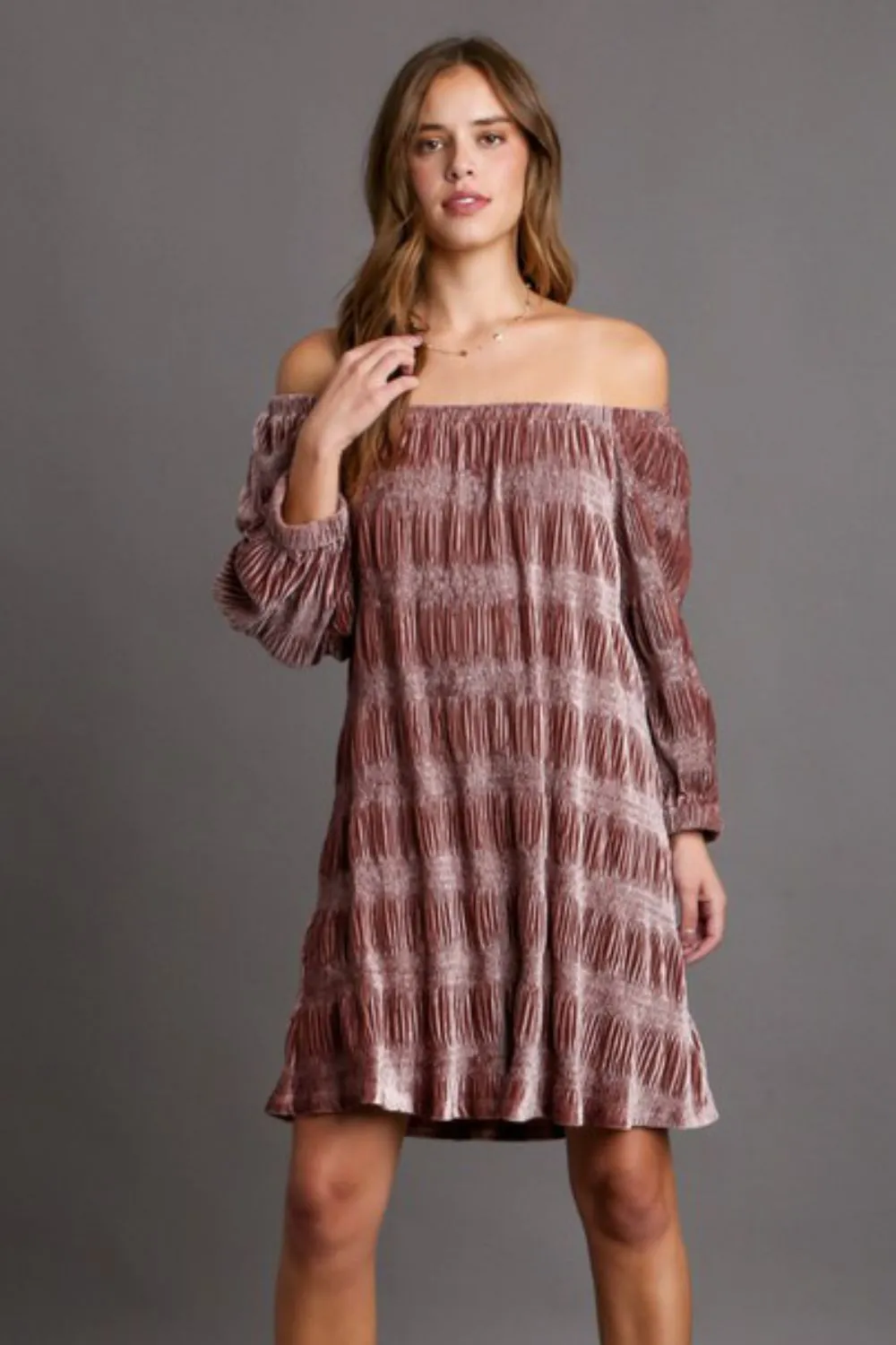Hazel Blues® |  Umgee Off-Shoulder Balloon Sleeve Velvet Mini Dress