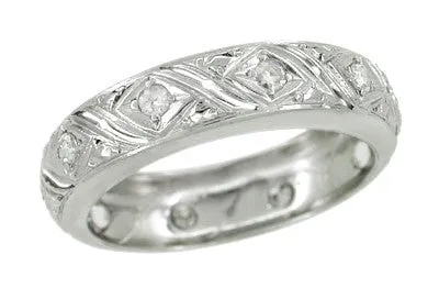Hebron Art Deco Diamond Geometric Pattern Vintage Wedding Band in Platinum - Size 6