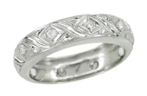 Hebron Art Deco Diamond Geometric Pattern Vintage Wedding Band in Platinum - Size 6