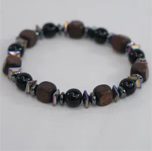 Hematite and Natural Stone Fusion Stretch Bracelet: Dynamic 