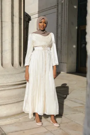 Hiba Metallic Maxi Gown - Ivory Elegance