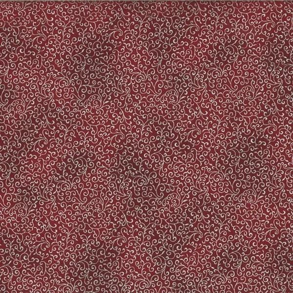 Hoffman Fabrics Holiday Elegance Garnet Silver Scrolling Leaves Cotton Fabric P7618-231S-Garnet-Silver