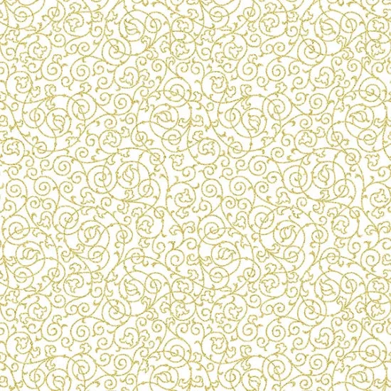 Hoffman Fabrics Holiday Elegance White Gold Scrolling Leaves Cotton Fabric V7171-3G-White-Gold