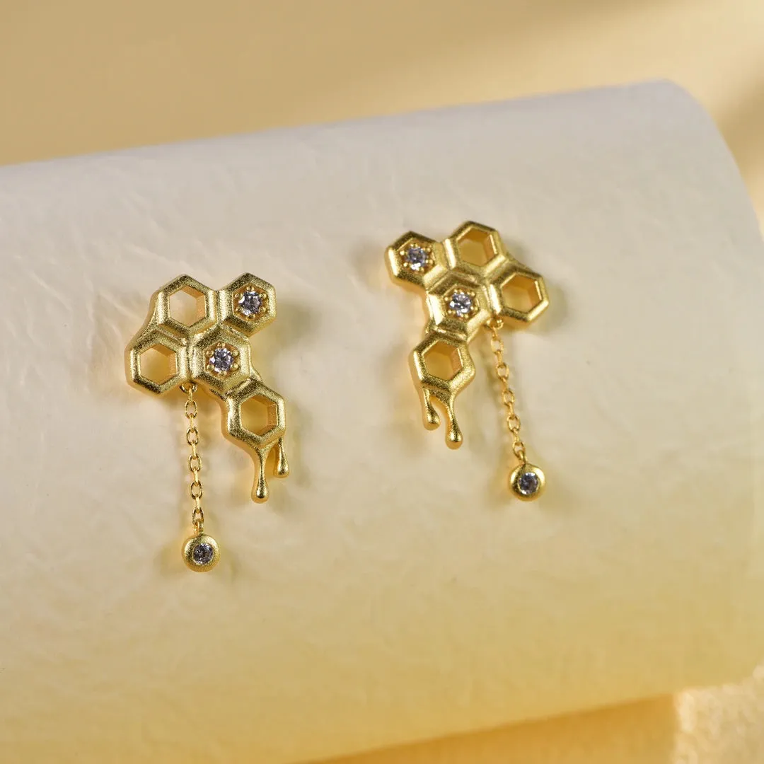Honeycomb With Hanging Honey Earrings Life With MaK’s Honeycomb Bee Kind Jewelry Collection