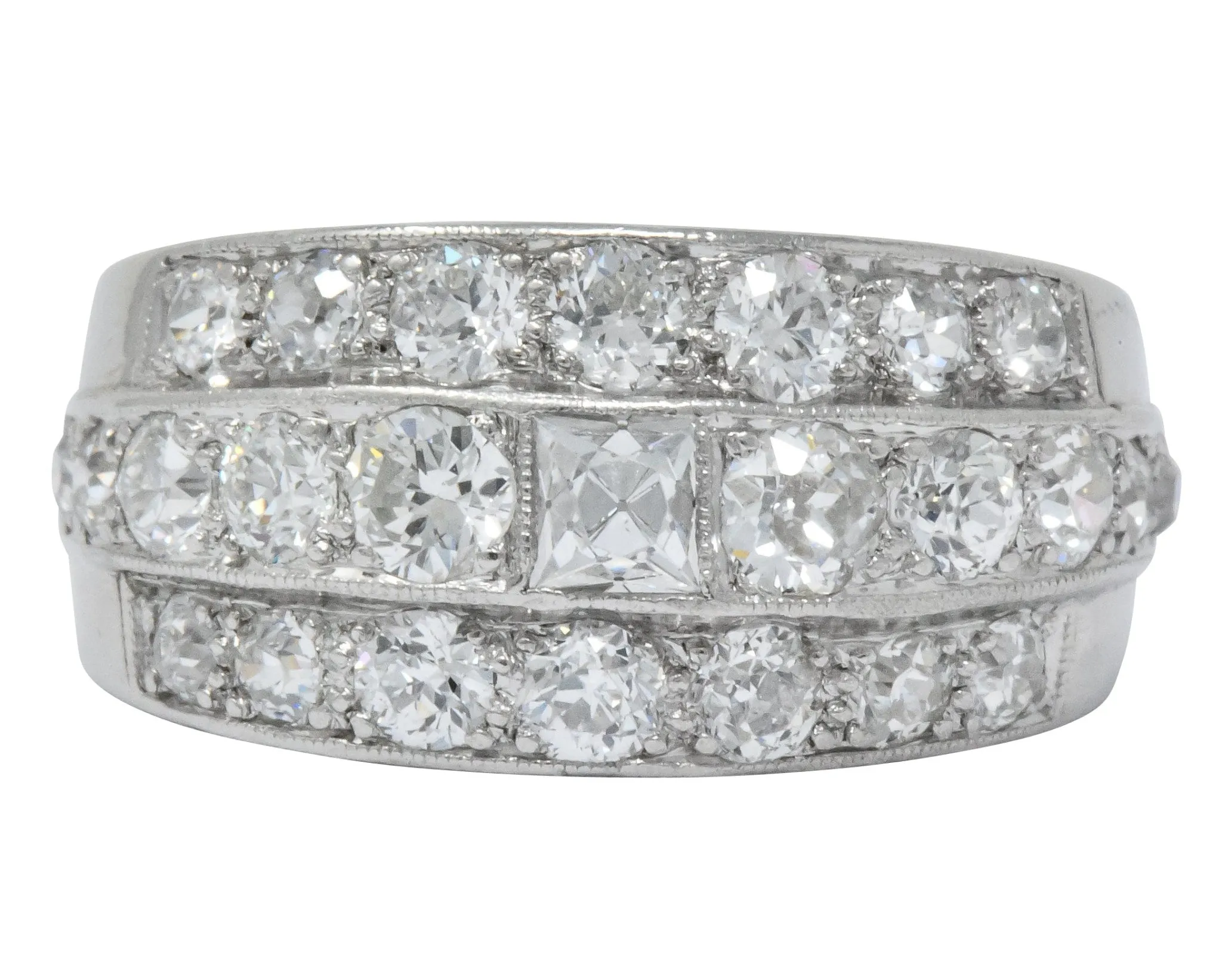 Impressive Art Deco 2.90 CTW Diamond Platinum Band Ring