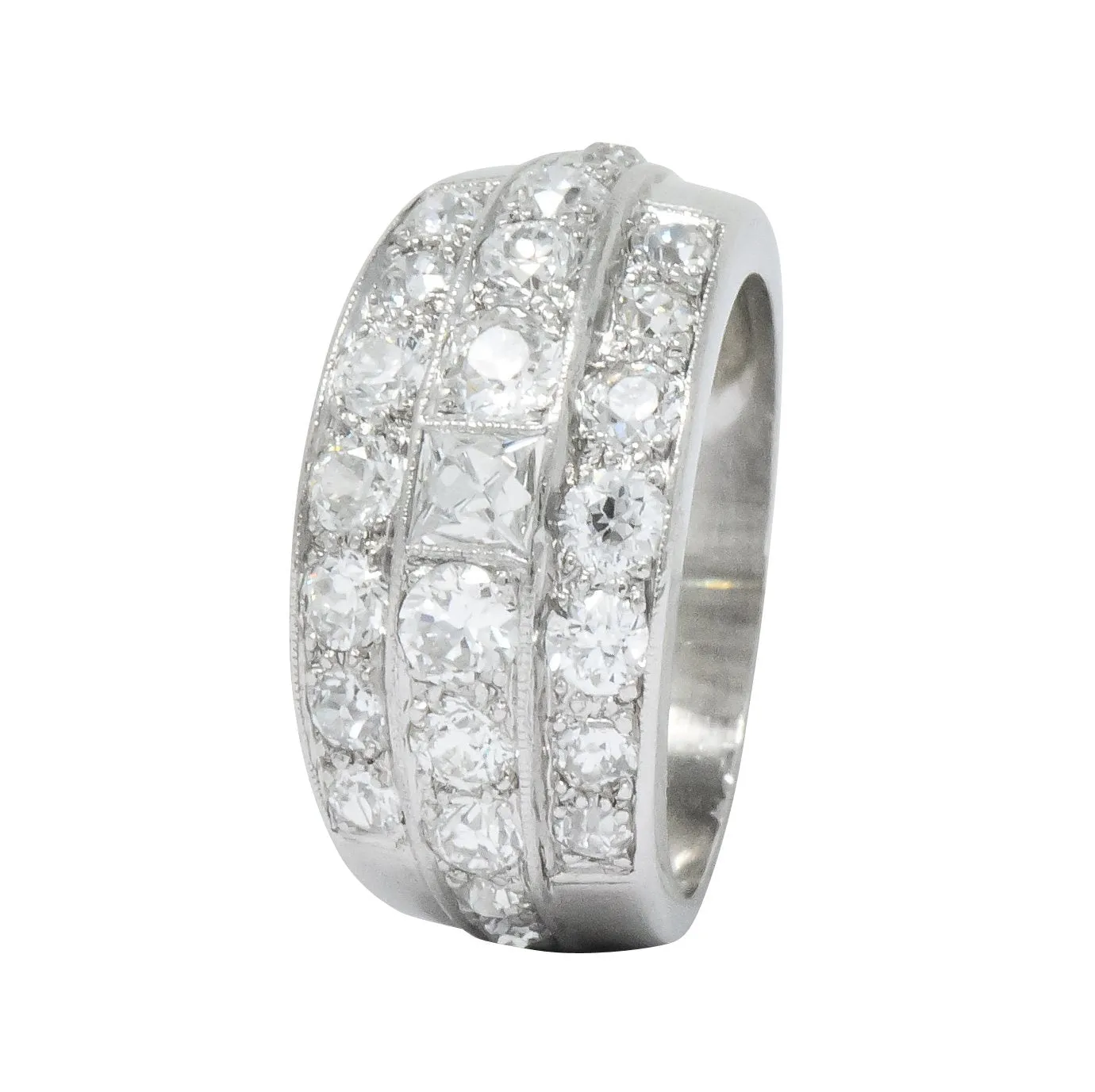 Impressive Art Deco 2.90 CTW Diamond Platinum Band Ring