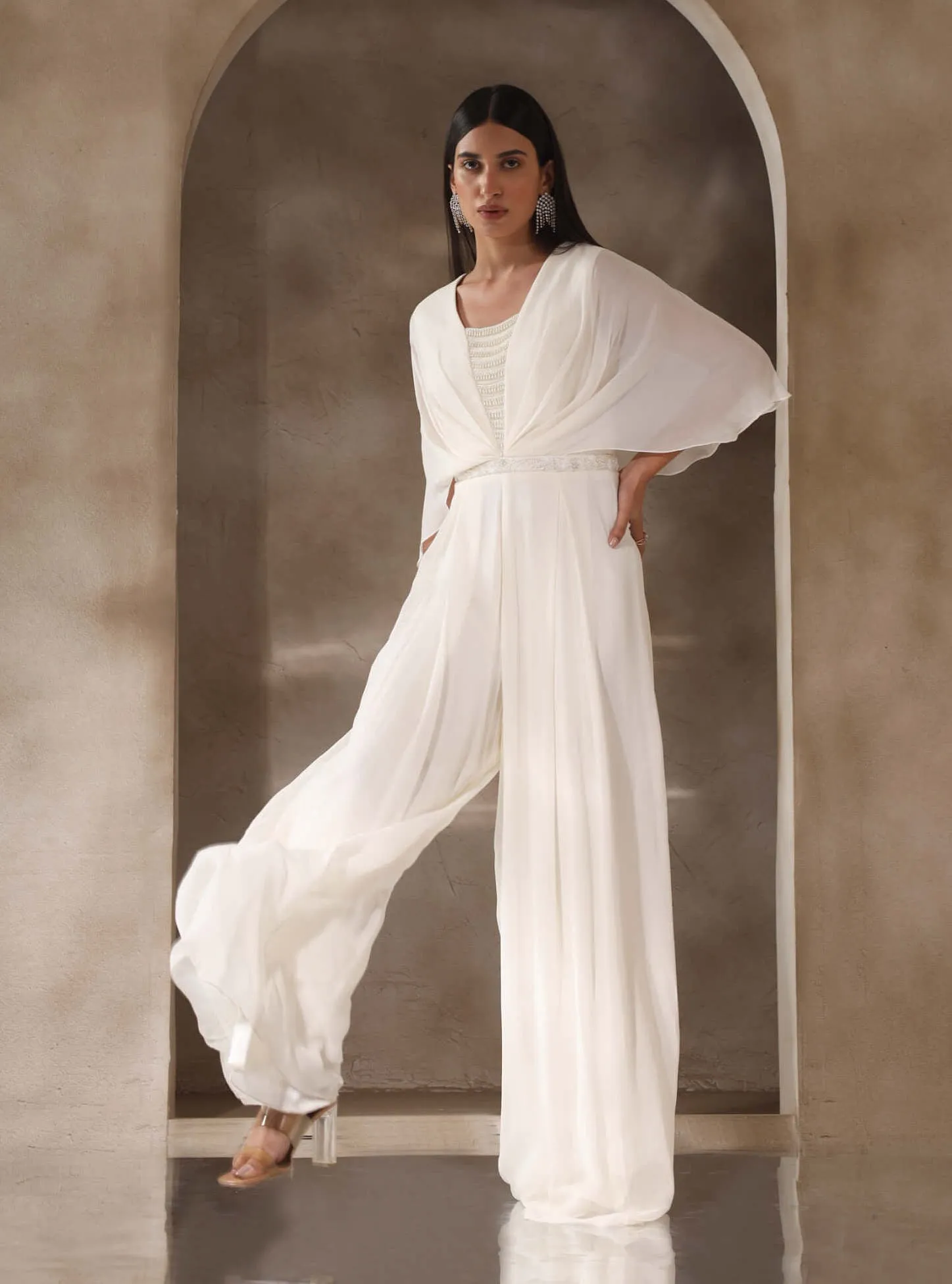 Ivory draped jumpsuit