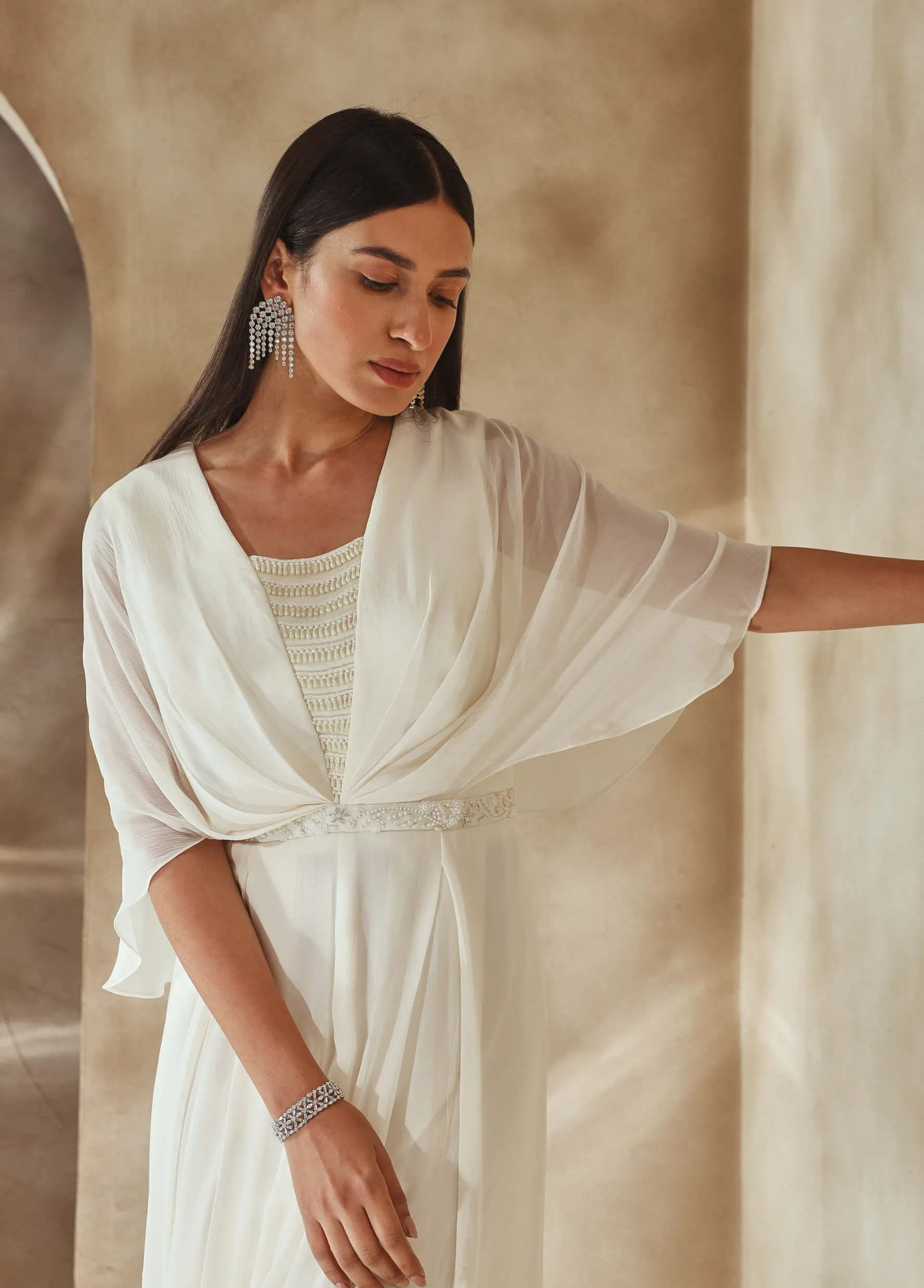 Ivory draped jumpsuit