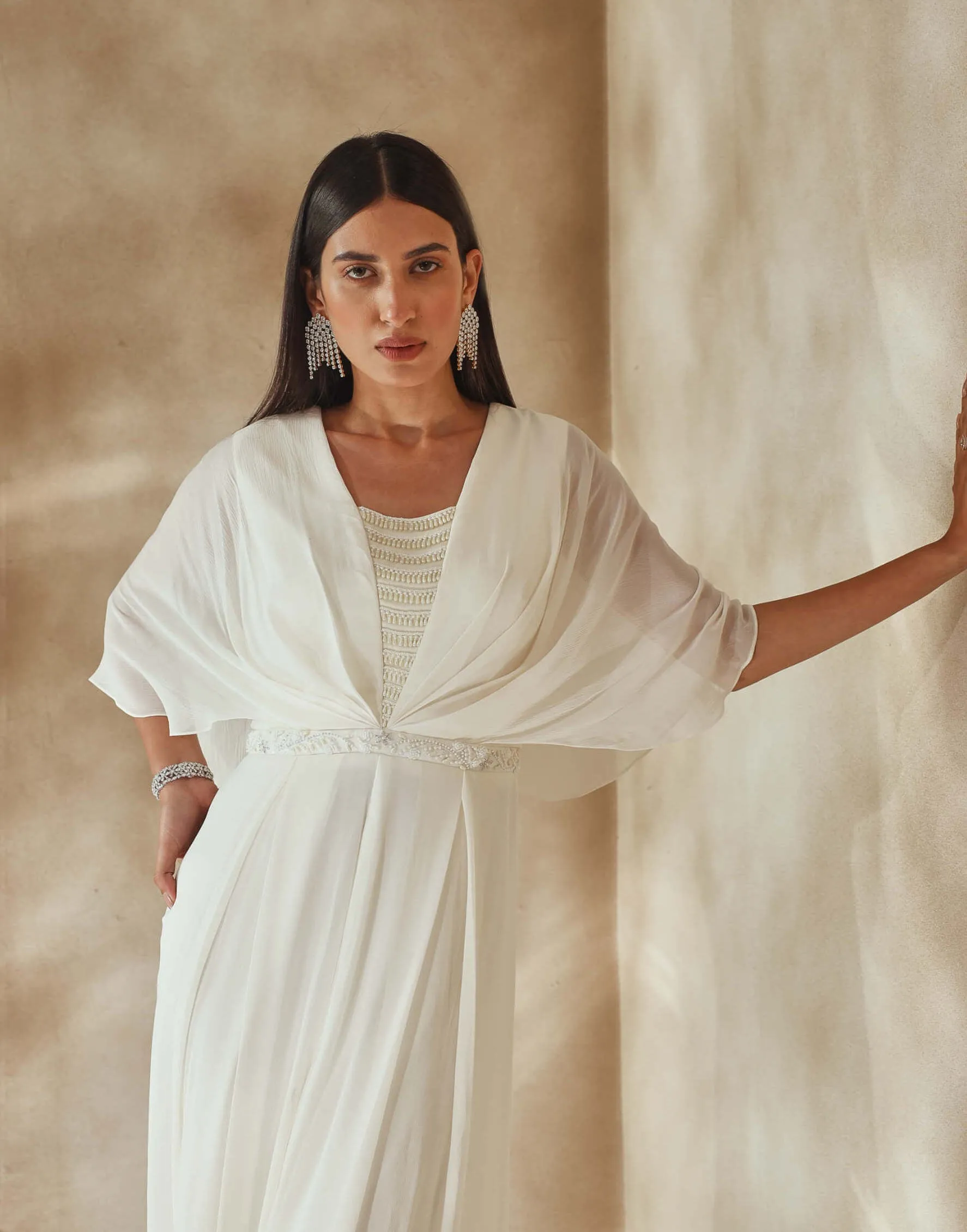 Ivory draped jumpsuit