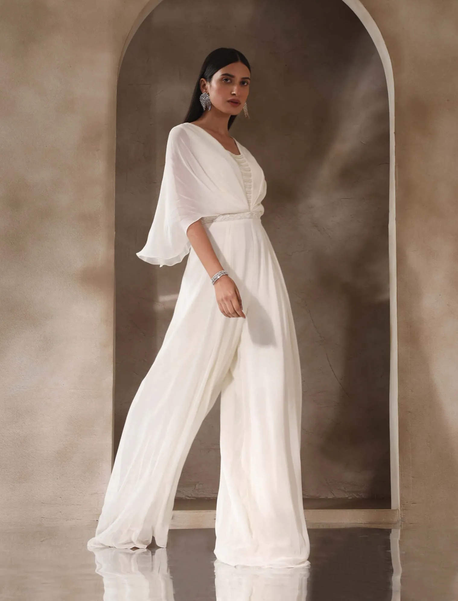 Ivory draped jumpsuit