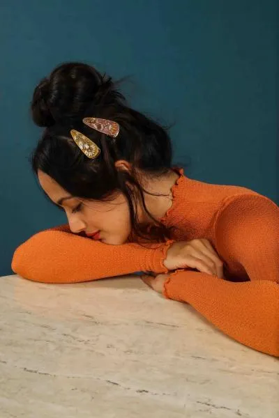 Jeweled Dusk Floral Hair Clips - Petal/Sage