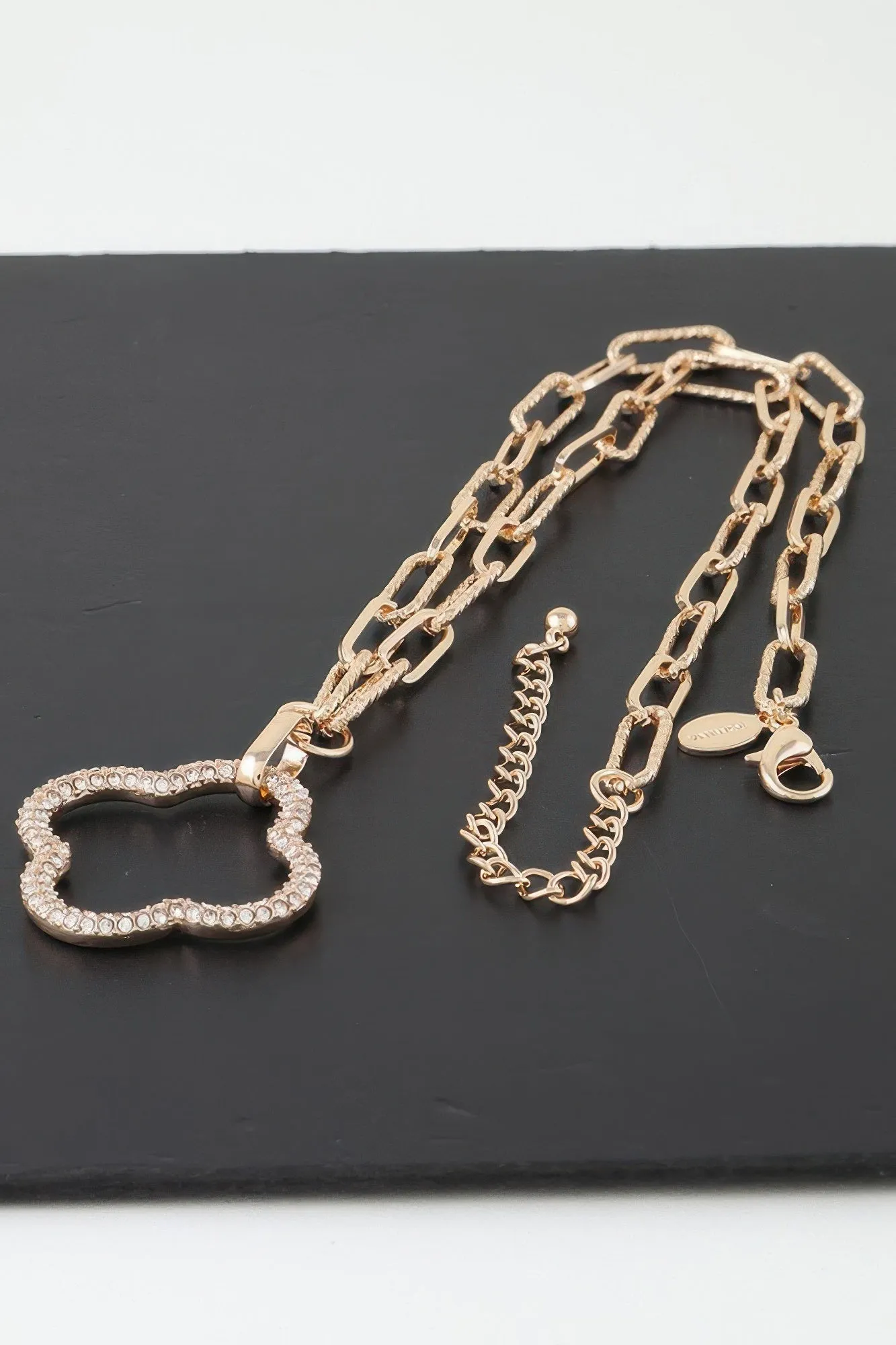 Jeweled Open Clover Chain Necklace