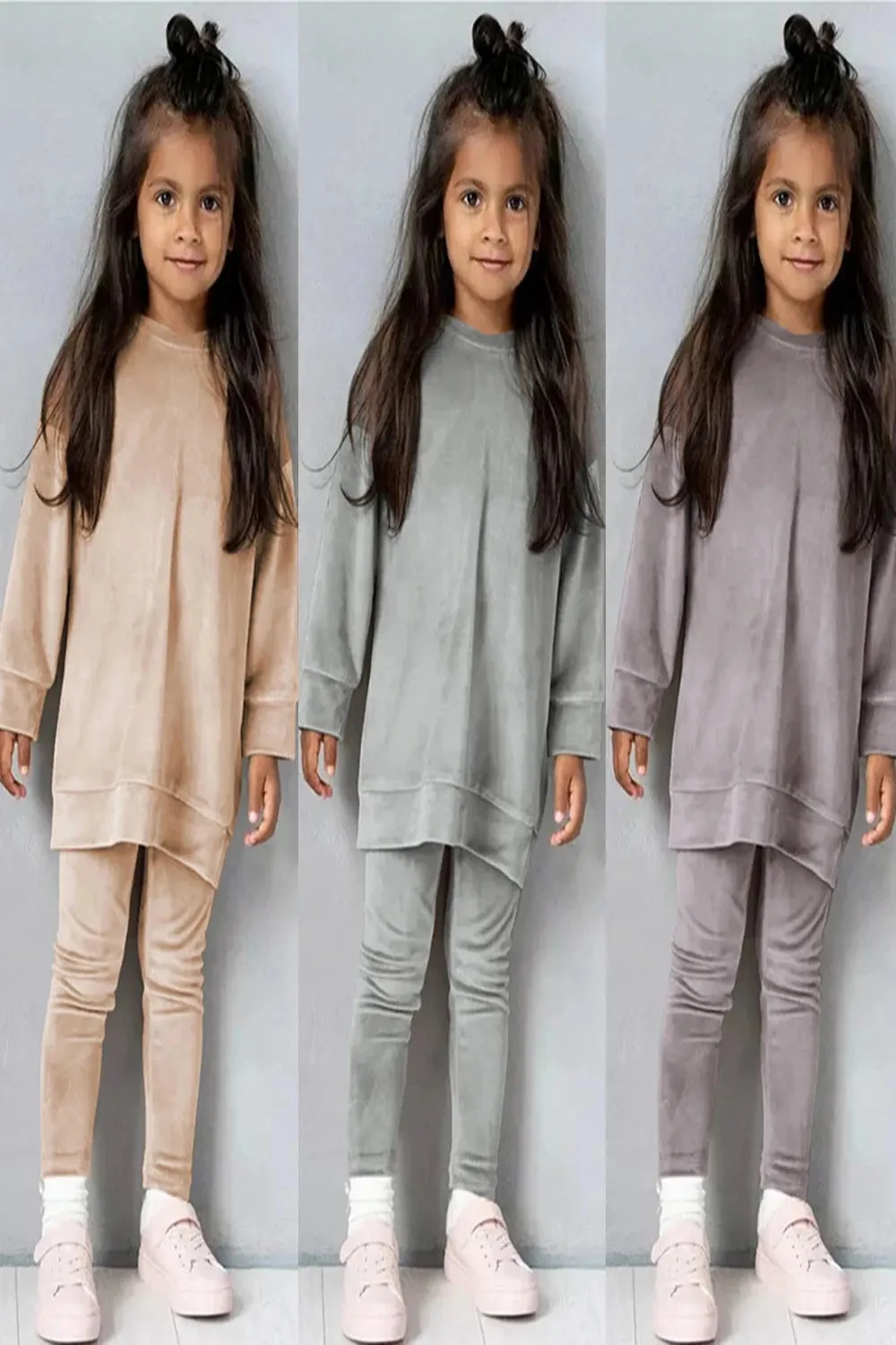 Kids Girl Velvet Long Sleeve Pants and Sweatshirt Set
