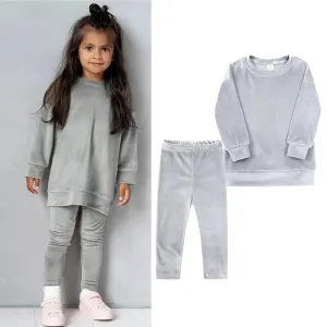 Kids Girl Velvet Long Sleeve Pants and Sweatshirt Set