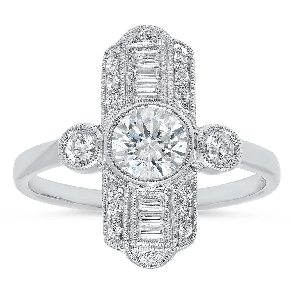 Ladies 14k White Gold Art Deco Inspired Diamond Ring