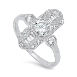 Ladies 14k White Gold Art Deco Inspired Diamond Ring