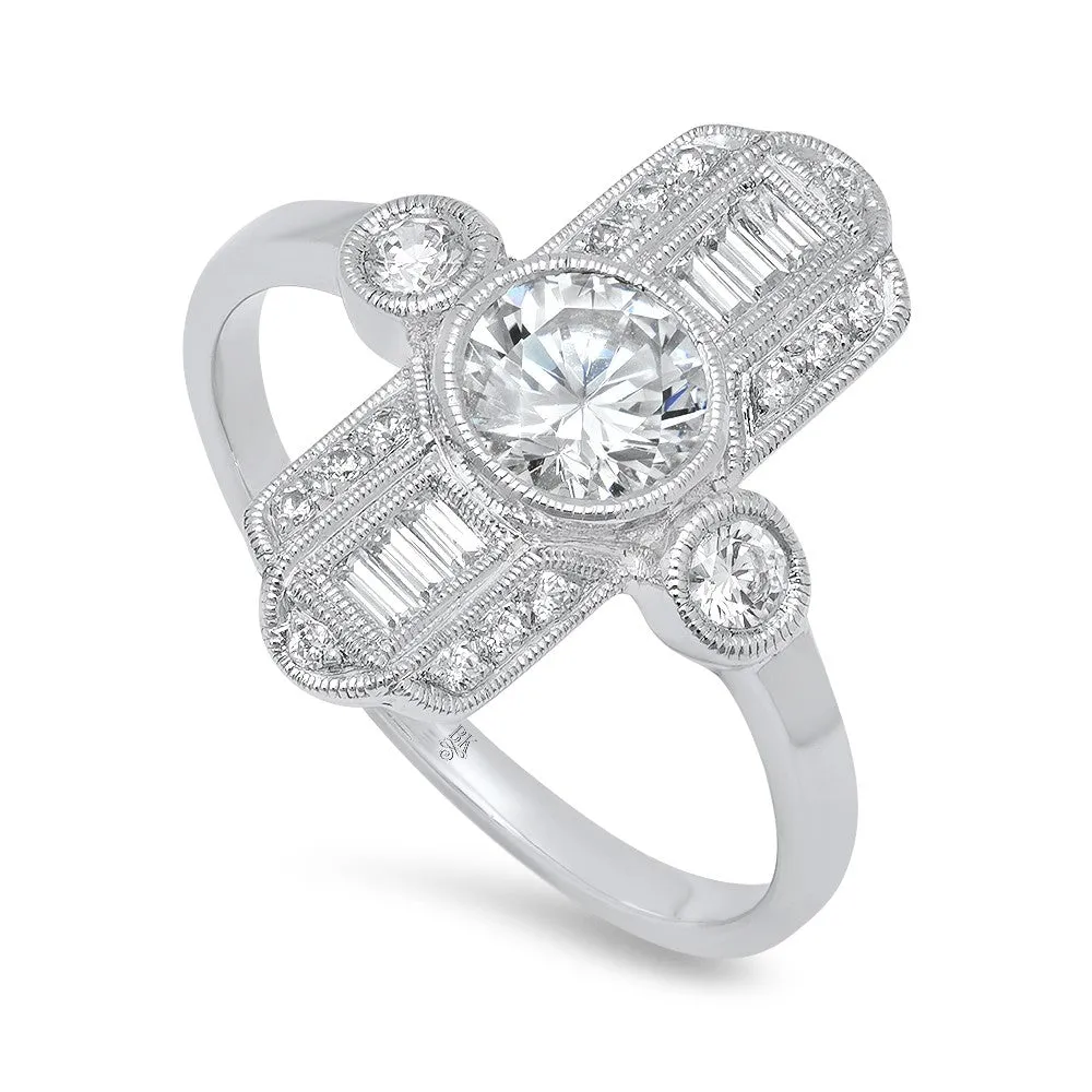 Ladies 14k White Gold Art Deco Inspired Diamond Ring