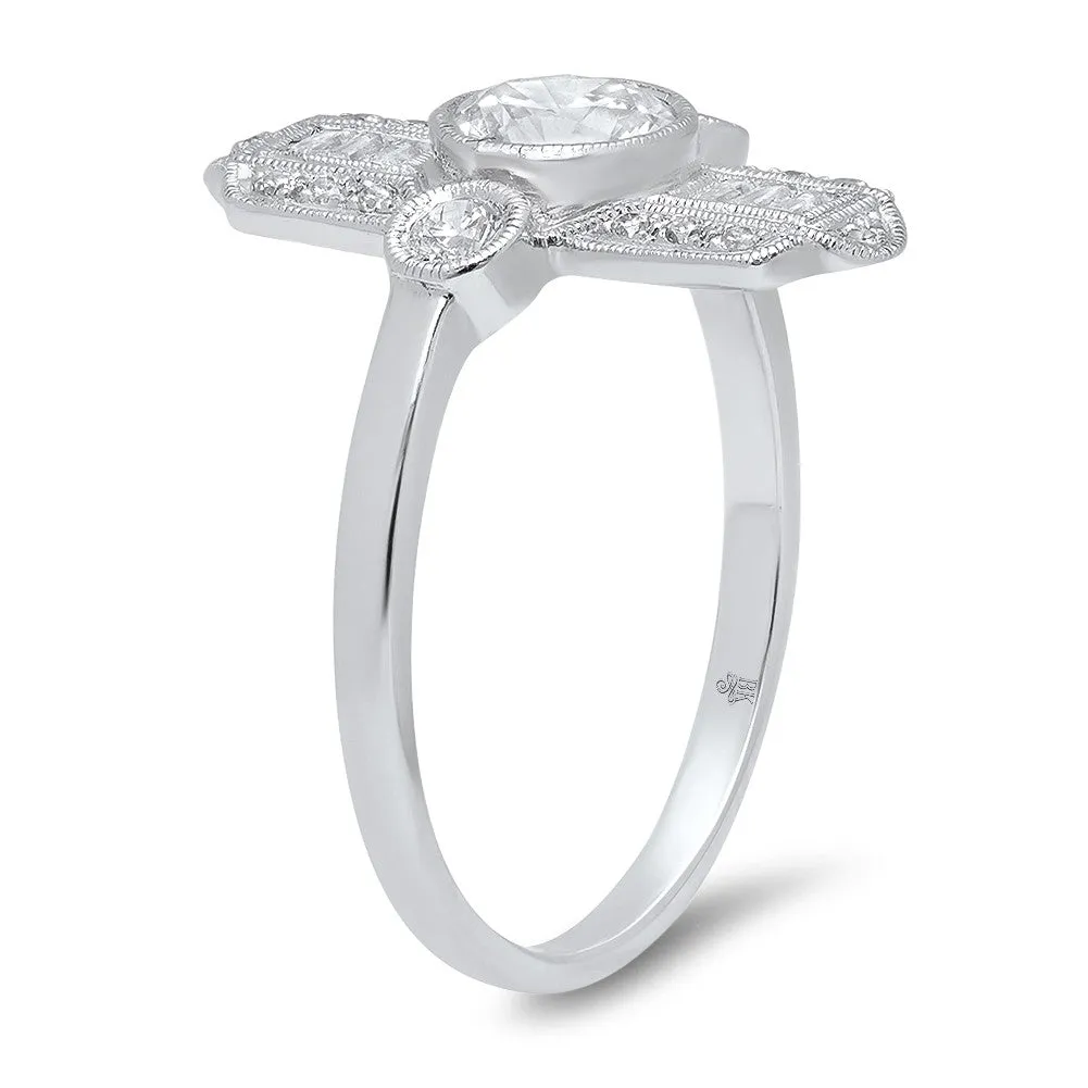Ladies 14k White Gold Art Deco Inspired Diamond Ring