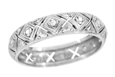 Lakeville Estate Diamond Wedding Band in Platinum - Art Deco Filigree - Size 8.5