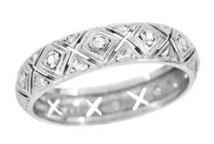 Lakeville Estate Diamond Wedding Band in Platinum - Art Deco Filigree - Size 8.5