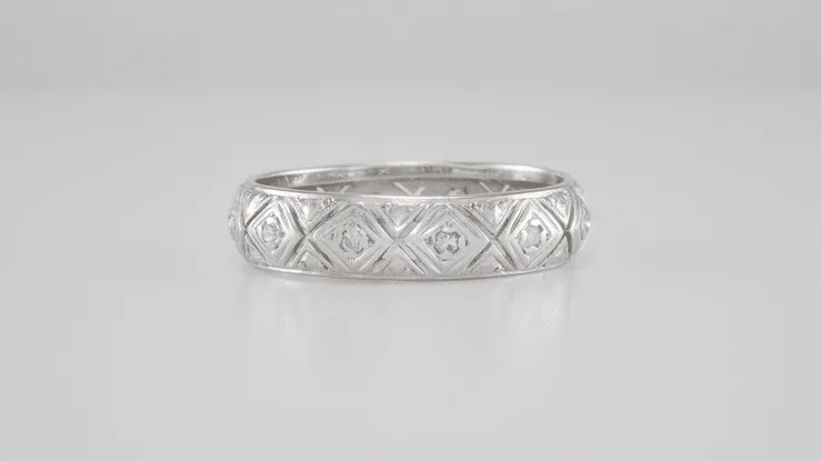 Lakeville Estate Diamond Wedding Band in Platinum - Art Deco Filigree - Size 8.5