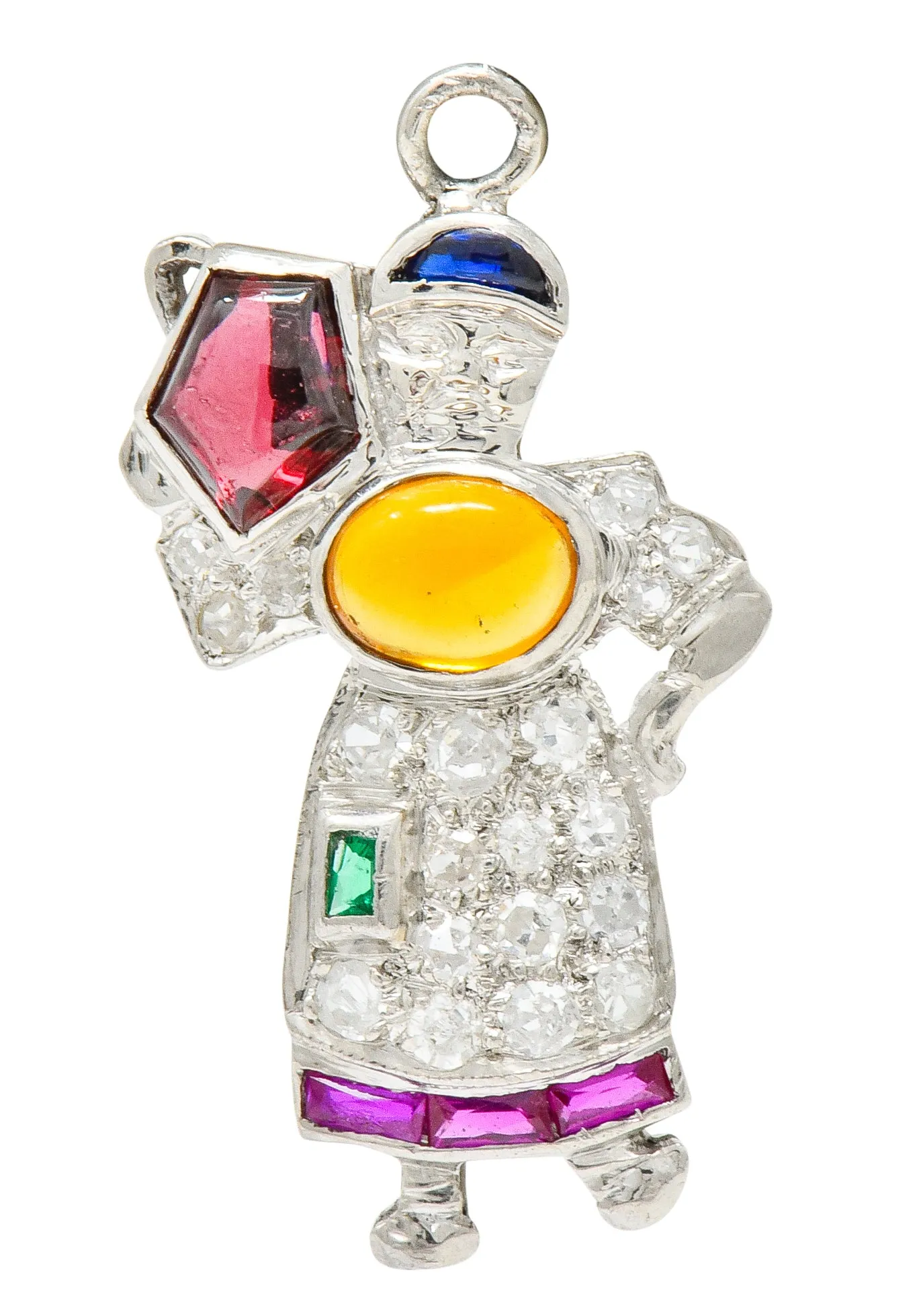 Large Art Deco Diamond Multi-Gem Platinum Woman Carrying Water Charm