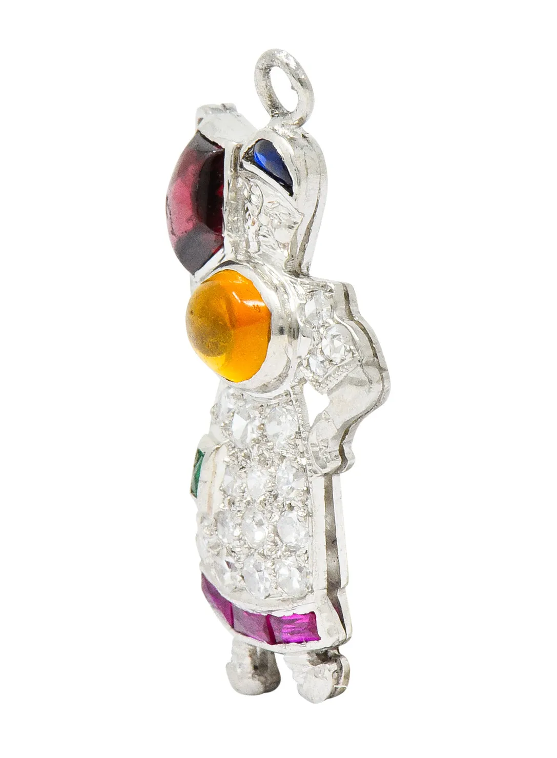 Large Art Deco Diamond Multi-Gem Platinum Woman Carrying Water Charm