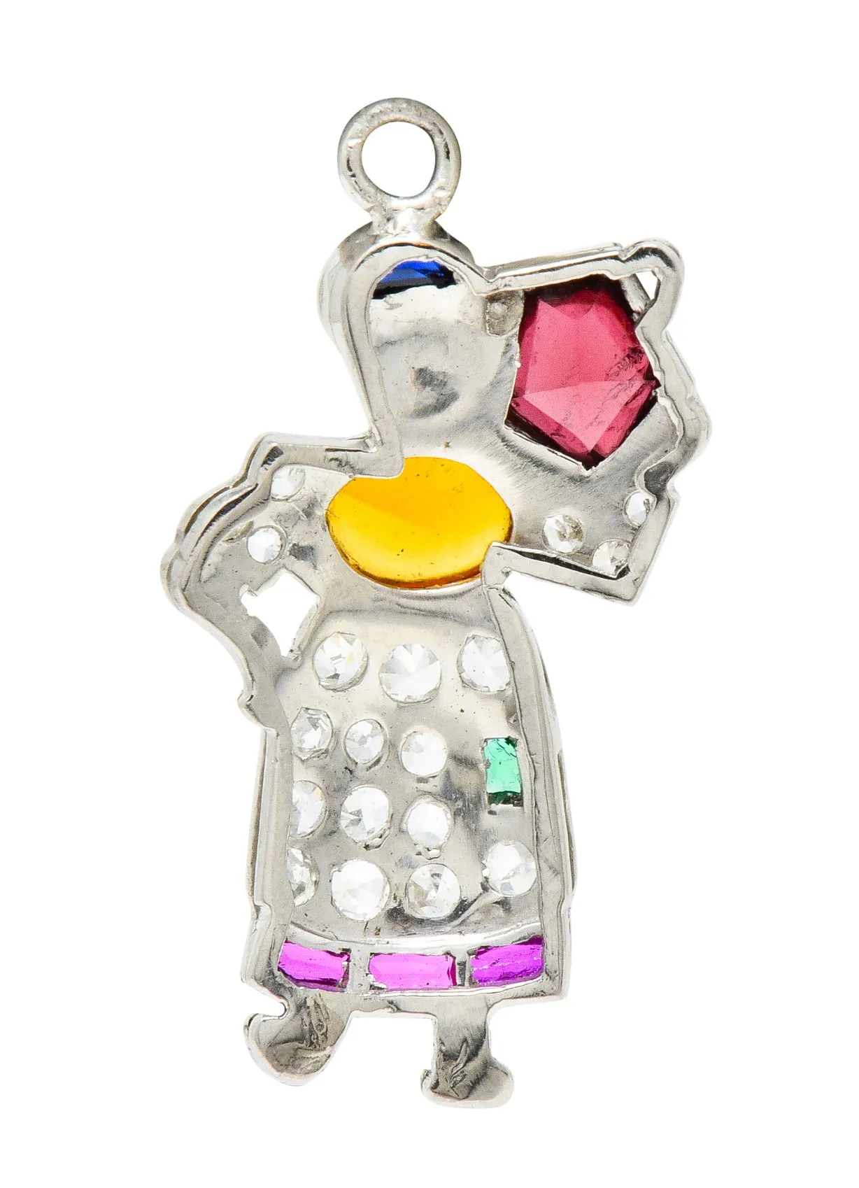 Large Art Deco Diamond Multi-Gem Platinum Woman Carrying Water Charm
