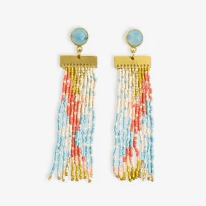 Lilah Semi-Precious Stone Post With Organic Shapes Beaded Fringe Earrings Amalfi