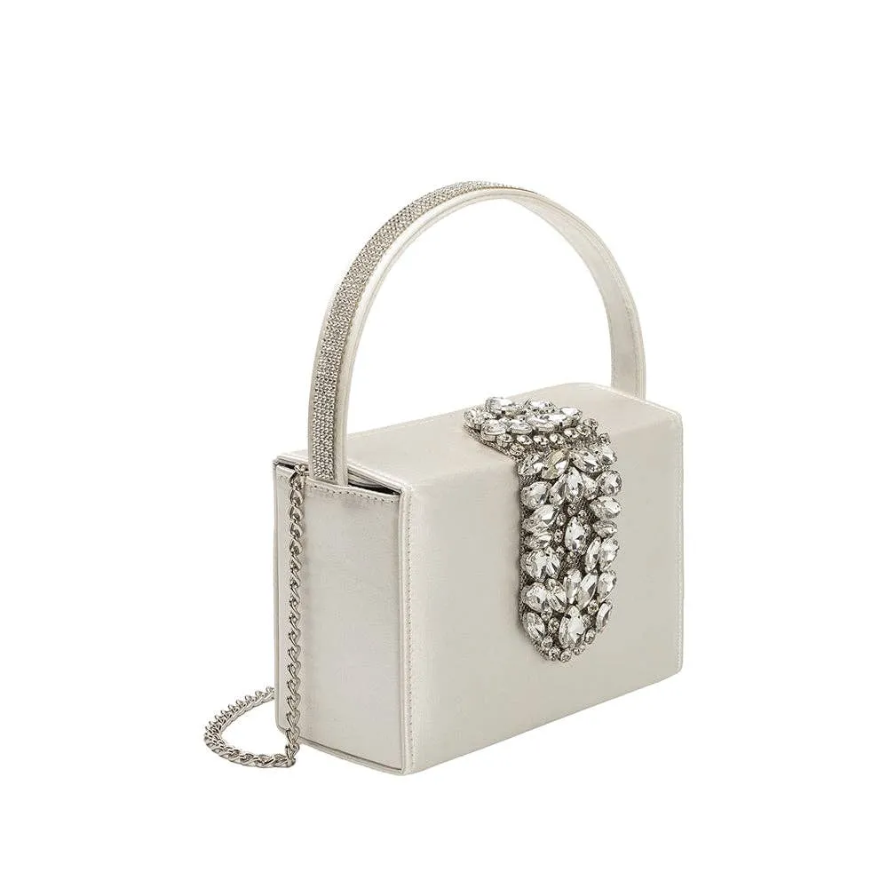 Liliana white satin jeweled crossbody bag