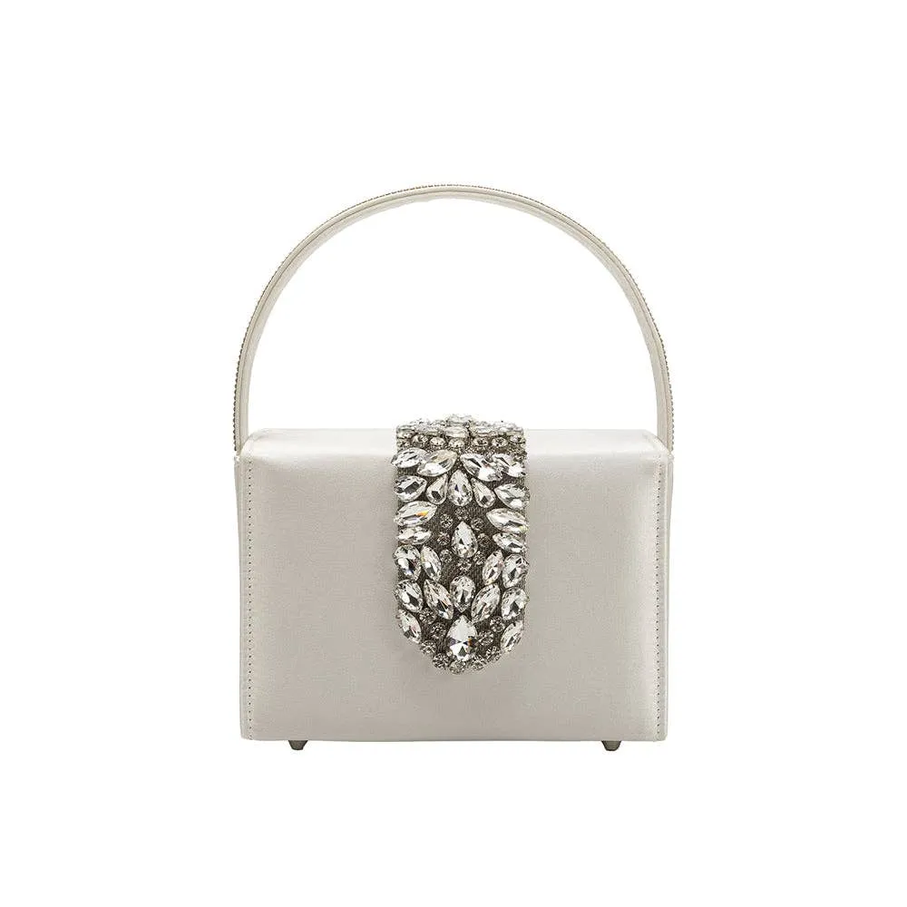 Liliana white satin jeweled crossbody bag